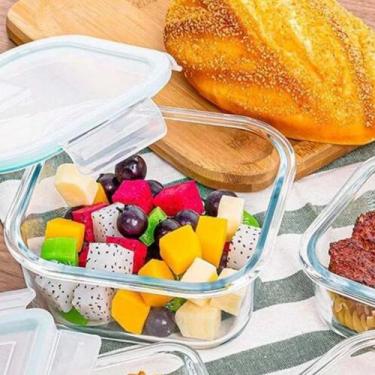 Imagem de Jogo 12 Pote Hermetico 800ML Quadrado Vidro Marmita Microondas - QUALI