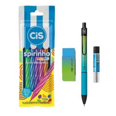 Imagem de Kit Lapiseira Move 0.7mm AZ/VD + Spirinho, Borracha, Grafite - CIS