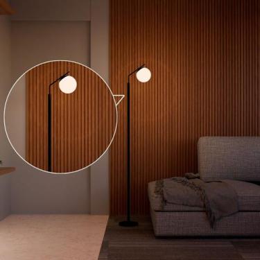 Imagem de Abajur Luminária De Chão Altura 1,6m Preto Bivolt Com Globo Vidro + Lâ
