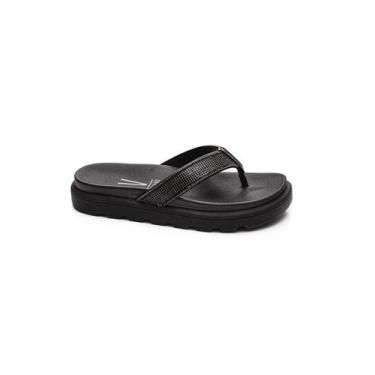 Imagem de Sandalia Dedo Papete Slide Feminino Vizzano Flatform  Strass, Preto, 3