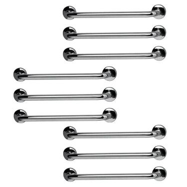 Imagem de Barra de Apoio 60cm Aço Inox Kit 9 Unidades Suporte Idoso Cadeirante Gestante Criança Acessibilidade Segurança Banheiro Box Corrimao Escada