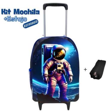 Imagem de Kit Mochila Infantil Escolar Carrinho + Estojo Astronauta Resistente P