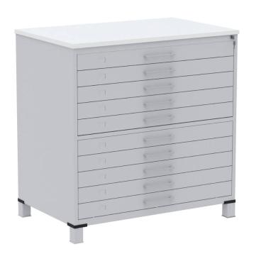 Imagem de Mapoteca 10 Gavetas Pandin 120 cm (Larg) Inmetro Tampo MDP Branco Estrutura Aço Cinza Gavetas Cinza