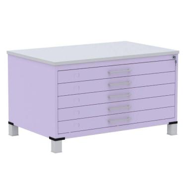 Imagem de Mapoteca 5 Gavetas Pandin 120 cm (Larg) Inmetro Tampo MDP Cinza Estrutura e Gavetas em Aço Lilás
