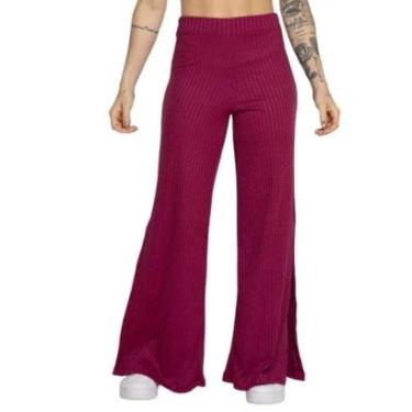 Imagem de Calça Flare Pantalona Canelada Bella Fiore Cintura Alta Com Fenda Boca de Sino Moda Casual-Feminino