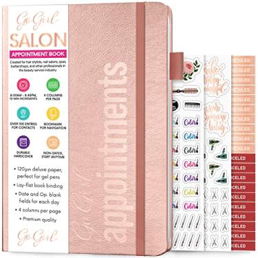 Imagem de GoGirl Livro de compromissos para salões de beleza, spas, cabeleireiros, esteticistas – Appt Booking Planner, 17 x 25 cm (ouro rosa)