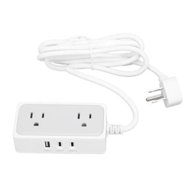 Imagem de Divisor de Saída Multiplugue, PP 1250W Extensor de Tomada 5 Em 1 Com 1 USB A, 2 USB C, Faixa de Energia Portátil para Dormitório de Escritório Doméstico, Design de Plugue Plano