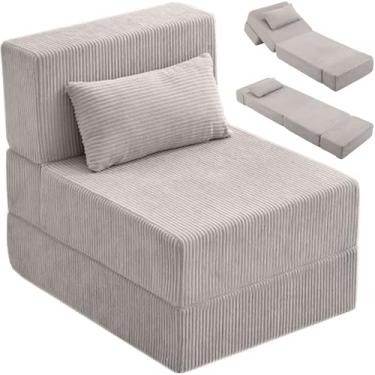 Imagem de Estevo Sofá-cama dobrável, sofá dobrável conversível, colchão dobrável portátil, cadeira de dormir com travesseiro, suporte de encosto ajustável, sofá preguiçoso para sala de estar, solteiro