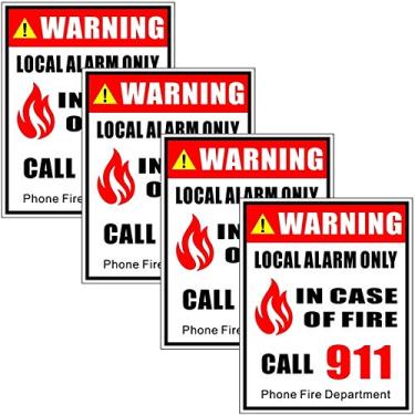 Imagem de Externo/interno (pacote com 4) 12,7 cm x 10 cm - Somente alarme local, em caso de chamada de incêndio 911 - Aviso de perigo de segurança, aviso de aviso de aviso, adesivo decalque - Vinil autoadesivo