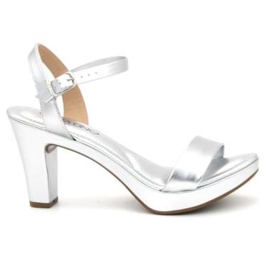 Imagem de Sandália Via Uno Original 411004 Salto Grosso Meia Pata Feminino (PRATA, BR, Adulto, Numérico, 40)