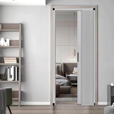 Imagem de Portas sanfonadas interiores com tela, portas sanfonadas de 175 x 203 cm para entrada, portas de armário, painéis deslizantes, divisória de quarto para quarto, sala de estar, alternativa às portas