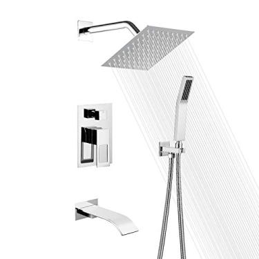 Imagem de sumerain Sistema de Chuveiro, Conjunto de Torneira de Chuveiro Completo com Bico de Banheira em Cascata, Cabeça de Chuveiro de Chuva de 8 "E Portátil, Acabamento Cromado