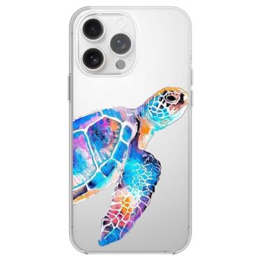 Imagem de Capa FancyCase compatível com iPhone 16 Pro (6,3 polegadas)-Ocean Beach Animal Design Cool Turtle Pattern Capa protetora flexível TPU transparente (tartaruga colorida)