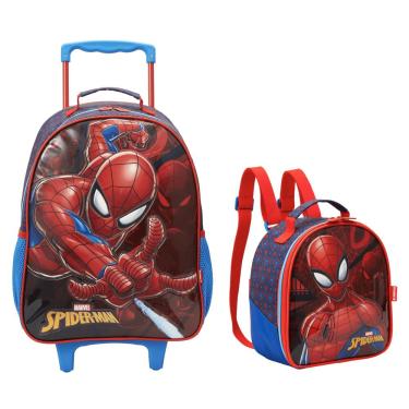 Imagem de Kit Mochila Rodinha Homem Aranha Lancheira Escolar 13330