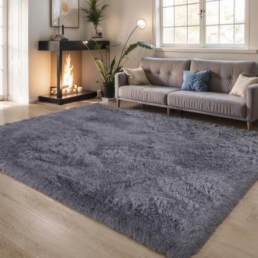 Imagem de KICHOWUA Tapete grosso cinza felpudo 12 x 20 cm para quarto, sala de estar, tapete felpudo lavável para crianças, meninas, meninos, berçário, macio, peludo, interior antiderrapante, para dormitório