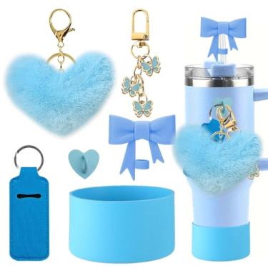 Imagem de Acessórios para Stanley Cup – Garrafa de água, copo de silicone, pingentes de chaveiro para copo Stanley Cup 1,247 g (azul)