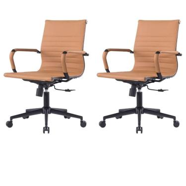 Imagem de Kit 2 Cadeiras Escritório Manhattan Black Esteirinha Diretor Fratini PU Caramelo Base Rodízio Preto