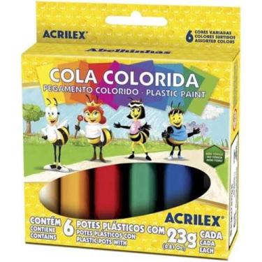Imagem de Cola Colorida 23g 6 Cores Acrilex Kit 2 Unidades, Branco Amarelo Verme