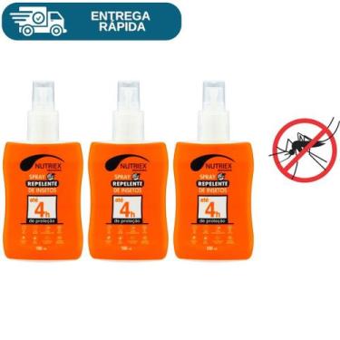 Imagem de Kit 3 Repelente Spray 4 Horas 100ml Nutriex Proteção Contra Insetos Pe