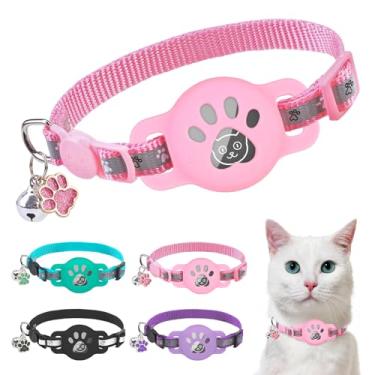 Imagem de SCENEREAL Coleira para gatos AirTag, coleira reflexiva para gatinhos com sino e suporte para Apple Air, coleira de gato fofo GPS, coleiras de animais de estimação que brilham no escuro para meninos,