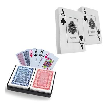 Imagem de Baralho de Plástico Profissional, 108 Cartas, Lavável, Vermelho e Azul, com Estojo