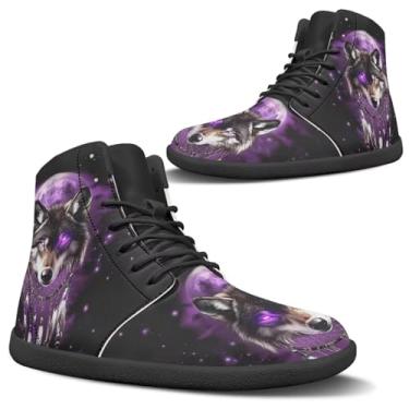 Imagem de GOSTONG Tênis de caminhada masculino largo, descalço, cano alto, leve, antiderrapante, casual, sola zero drop para trabalho, viagens, tamanho 34 a 48, Wolf Dream Catcher, 5 Wide