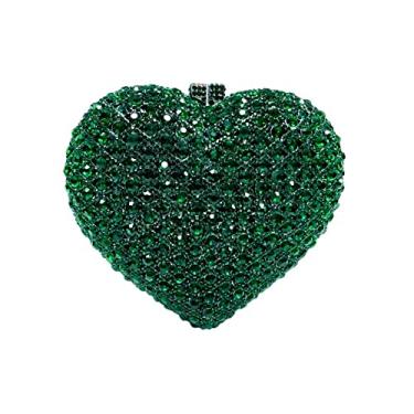 Imagem de DEBIMY Mini bolsa clutch de cristal em forma de coração com strass, bolsa de mão para noite e festa de casamento, Verde