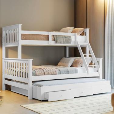 Imagem de Treliche Com Cama Casal Em Madeira e Aux Casal C/Gavetas Woodstore (Branco)