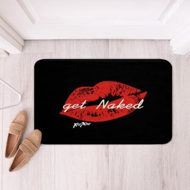 Imagem de Tapetes de banheiro sexy de microfibra com lábios vermelhos Get Naked tapete de banheiro antiderrapante para amantes de casais, homens e mulheres, tapete absorvente de assoalho estiloso, preto, vermelho, branco, macio, aconchegante, para banheira, 40,64 cm x 60,96 cm