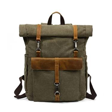 Imagem de Mochila de couro de lona fashion para homens Mochila de laptop para viagem Mochila masculina para computador(Khaki)