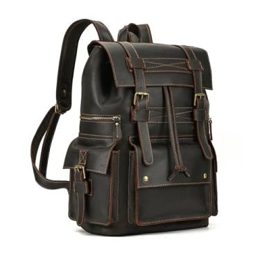 Imagem de Mochila de couro para homens 17.3 "computador portátil bolsa de viagem vintage para homens mochila de moda masculina(Dark Brown2)