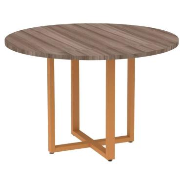 Imagem de Mesa de Reunião Redonda P25 Pandin 110 cm (Largura) Tampo MDP Walnut Pé Aço Tubular Laranja
