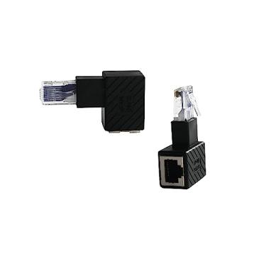 Imagem de Adaptador Ethernet 90 graus, 90 graus Ethernet LAN RJ45 macho para fêmea, rede de ângulo reto Cat5 / Cat5e / Cat6 adaptador extensor, para modem, roteador, impressora de rede, etc. (pacote com 2)