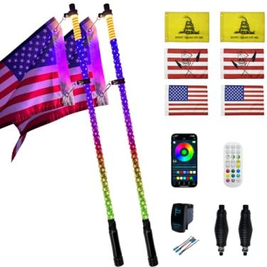 Imagem de Pacote com 2 luzes LED de 0,9 m com base de mola, aplicativo e controle remoto sem fio, luzes UTV para ATV, chicotes iluminados em espiral RGB com interruptor basculante para caminhão off-road RZR