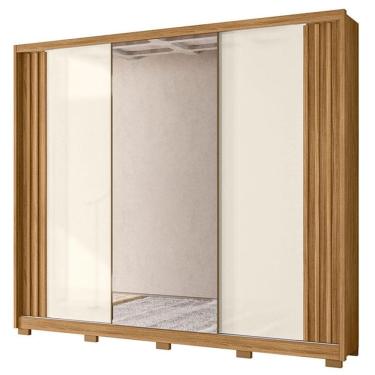 Imagem de Guarda Roupa Casal Arizona 3 Portas Freijó Off White com Espelho - Moval