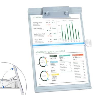 Imagem de Barelove Suporte de papel para documentos com 7 posições ajustáveis, suporte de papel cinza para mesa ao digitar carta A4, livros, folha de música, recibos, livros didáticos