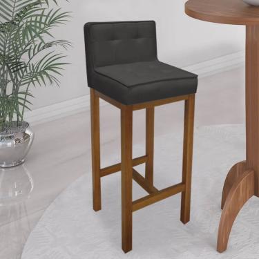 Imagem de Banqueta Alta Com Encosto Alba Balcão Bistrô Base Madeira Castanho Tecido Sintético Cinza- Ahz Móveis