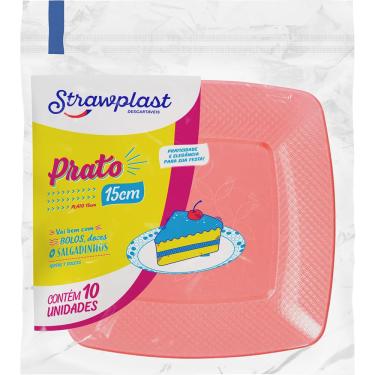 Imagem de Prato Plástico Quadrado Strawplast Rosa
