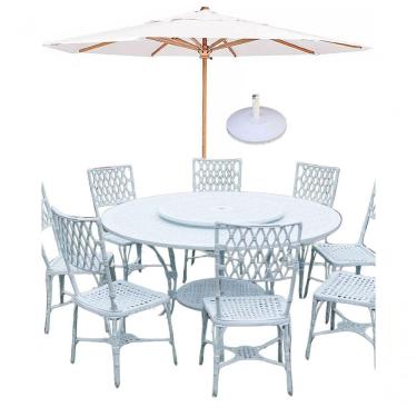 Imagem de Conjunto Mesa Giratoria 8 Cadeiras Aluminio Piscina Jardim Branco