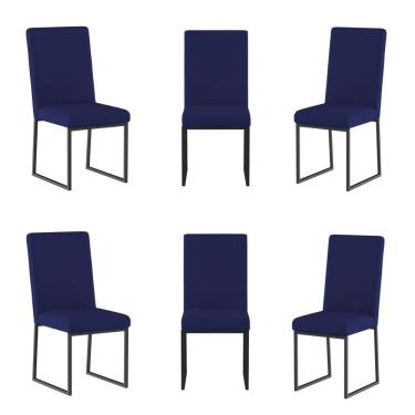 Imagem de Kit 6 Cadeiras De Jantar Base Ferro Preto Cor: Azul Marinho