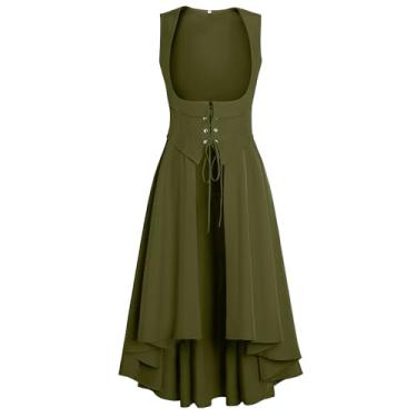 Imagem de Eunchaes Fantasia feminina renascentista medieval vestido camponês sob o busto pirata fada vestidos altos baixos com bolsos (Z3884GN, P)