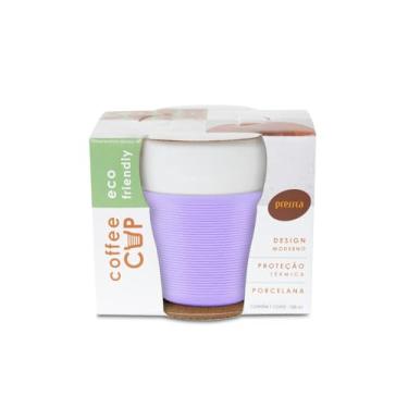 Imagem de Coffee Cup - Copo de Porcelana com luva de silicone Lilás para proteção térmica, capacidade para 150 ml, 8 cm de altura