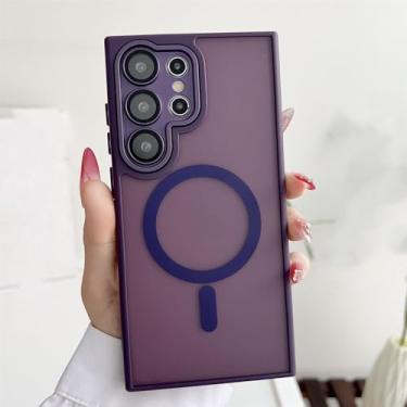 Imagem de HPQWN Para S24 Ultra Matte Translucent Case Full Lens Metal Camera Hard Protective Cover (Para S24 Ultra/Roxo Escuro)
