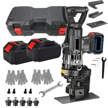 Imagem de Furador elétrico industrial - Furador hidráulico de 1800 W e 16 T, 5 matrizes (φ8,5, φ10,5, φ12,5, φ14,5, φ20,5), baterias duplas de 4,0 Ah, 300 furos/ciclo, para furação em aço, ferro, alumínio