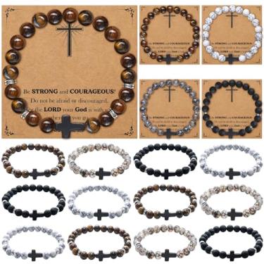 Imagem de Landical 12 conjuntos de pulseiras de cruz para homens, dia dos pais, pai, marido, filho, irmão, namorado, WWJD, crucifixo de Jesus, cordão de pulseira, presente cristão religioso para batismo