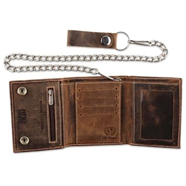 Imagem de Carteira masculina de couro bovino vintage com bloqueio de RFID, fecho de pressão, feita nos EUA, Marrom vintage com costura branca, Lisa