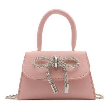 Imagem de Bolsa tiracolo para mulheres e meninas, linda bolsa de ombro com glitter de couro envernizado, bolsa quadrada pequena, Rosa