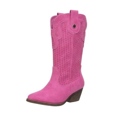 Imagem de Hamesk Botas caubói femininas cowgirl western bico fino salto baixo feminino salto grosso bota de panturrilha larga para casual elegante, rosa, 36