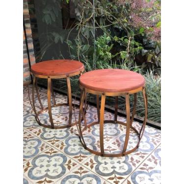 Imagem de KIt 2 Bancos Barril em Ferro - Banqueta Puff - Mesa - Seat Garden - In