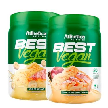 Imagem de Kit 2x Best Vegan 500g - Formula Blend Vegano - Proteina da Ervilha e Arroz Atlheticanutritioon (2x Potes 500g, Bolo de Banana/Torta de Maça com Canela)